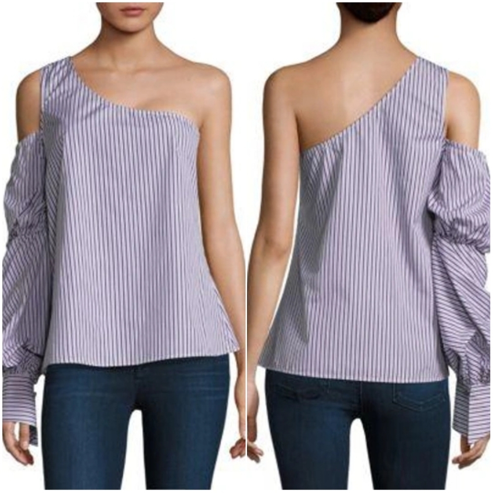 Petersyn Lara One-shoulder Stripe Top In White Purple